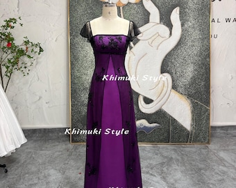 Square Neckline Purple Prom Dress, Butterfly Sleeve 2000S Party Dress