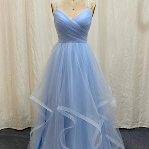 Tiered Skirt Blue Prom Dress