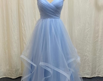 Tiered Skirt Blue Prom Dress