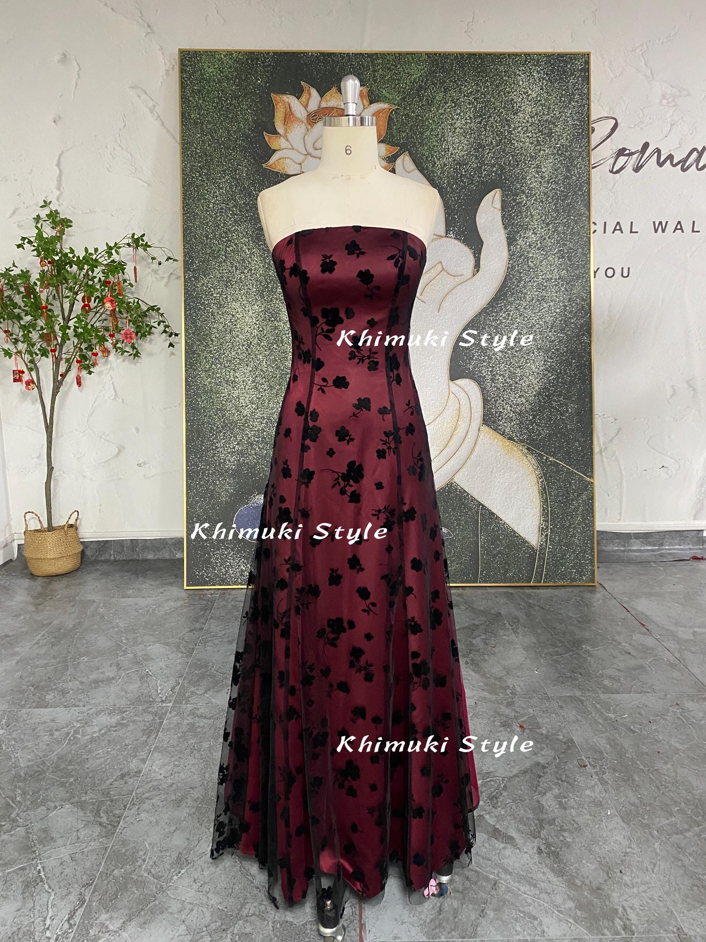 red and black vintage prom dress Square Neckline Black and Red Vintage Prom Dress,90'S Mesh Party Dress