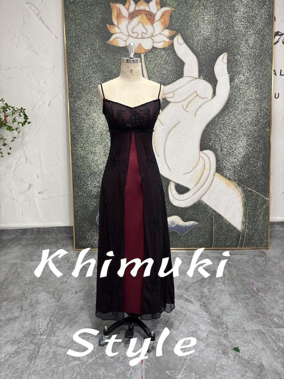 Handmade Beaded 2000S Prom Dress,vintage Black and Red V Neck Party Dress -  Etsy UK