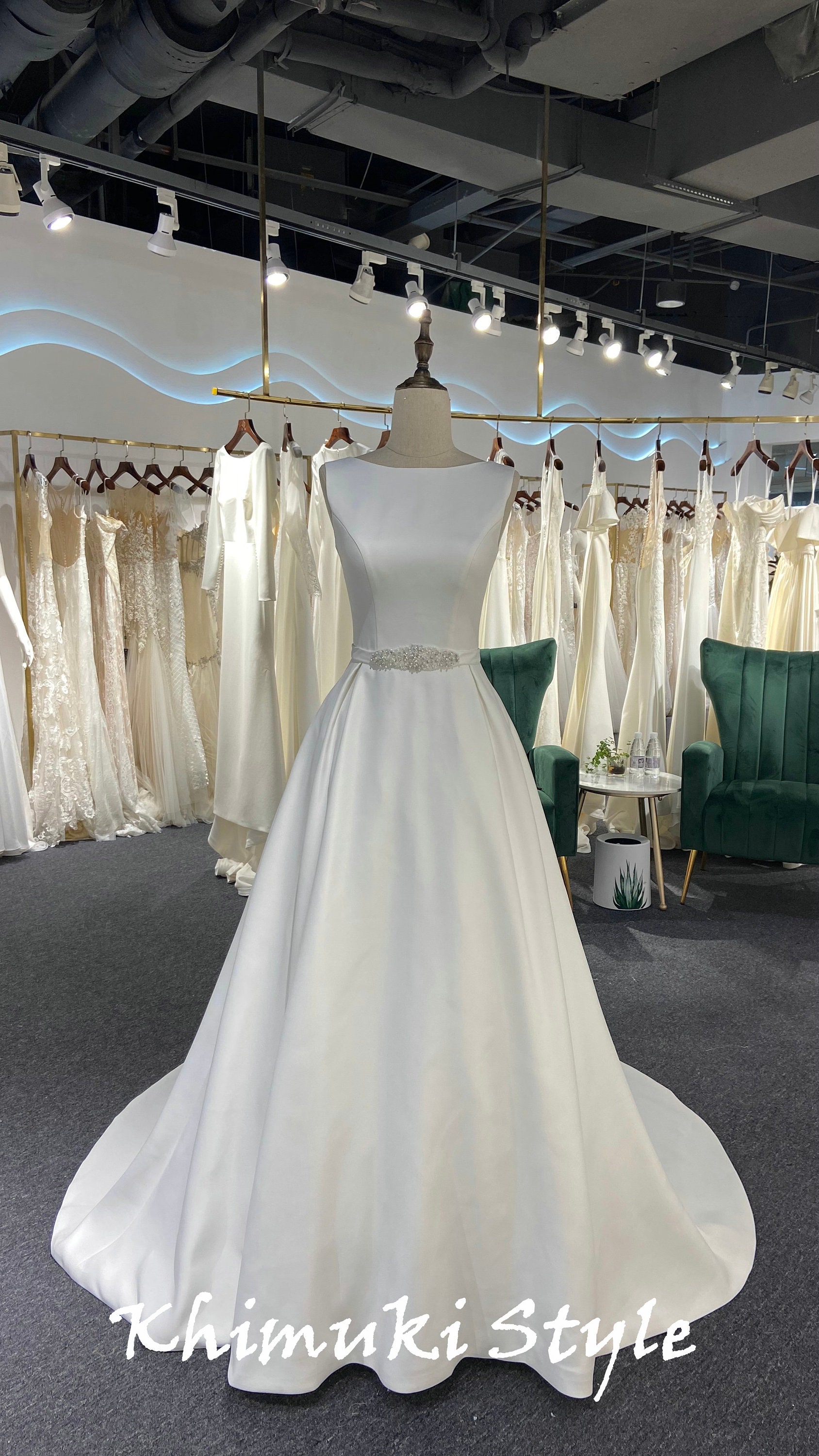 Simple Boat Neckline Ivory Wedding Dress With Low Back Style