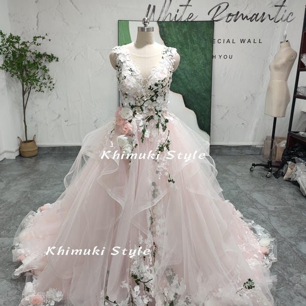 Vestido de novia colorido de talla grande, vestido de novia rosa ruborizado