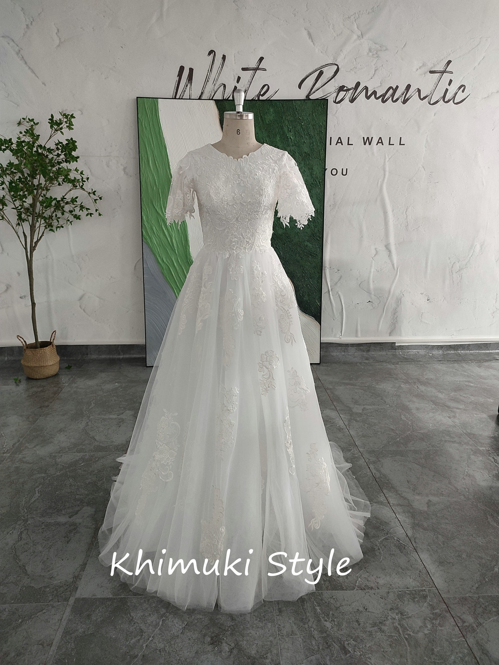 Modest Short Sleeve Lace Wedding Dress - Etsy