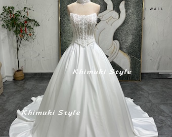 Ivory Lace Bodice Ball Gown Wedding Dress: Two-Piece Sheer Skirt