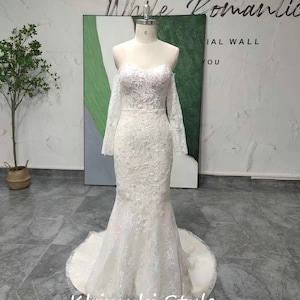 Off Shoulder Long Sleeve Lace Wedding Dress
