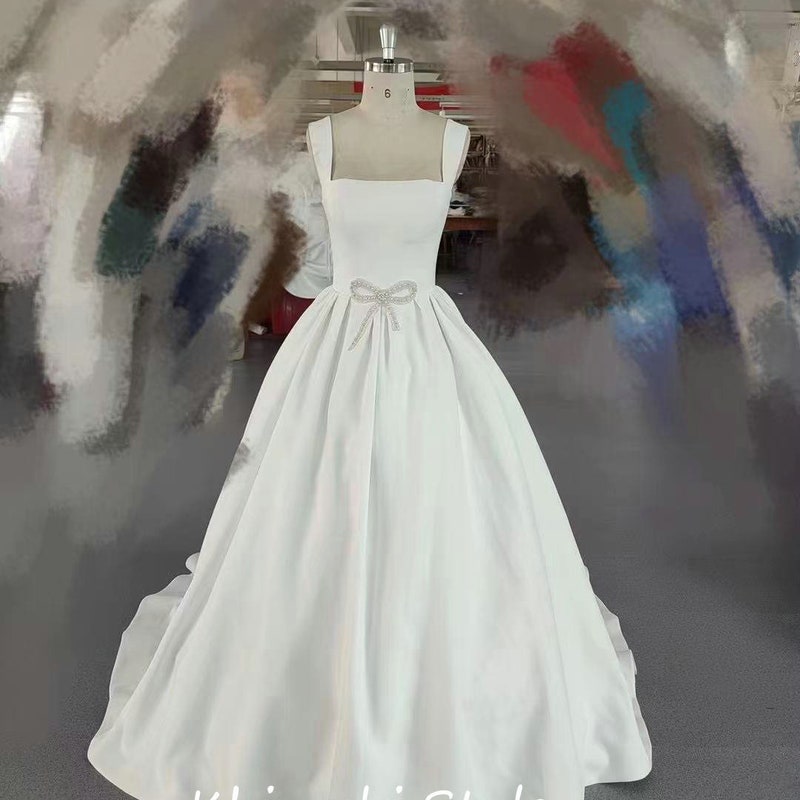 Square Neckline Wedding Dress Etsy