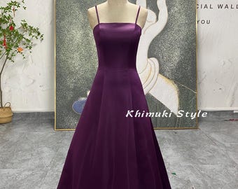 Square Neckline Vintage Purple Prom Dress,Spaghetti Strap Party Dress