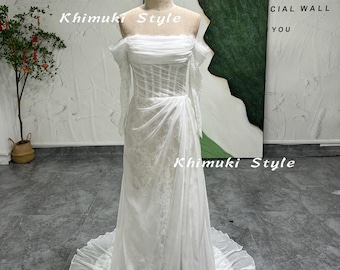 Lace & Tulle Bohemian Slit Wedding Dress: Ivory Beach Bridal Gown
