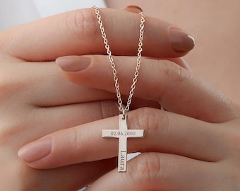 925K Silber personalisierte gravierte Kreuz Halskette, benutzerdefinierte Kreuz Halskette, Kreuz Halskette, personalisierte religiöse Halskette, Weihnachtsgeschenk