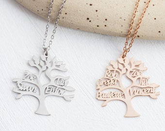 Family Name Necklace, Family Tree Necklace, Tree of Life Necklace, Personalized Name Necklace, gift for Mum, bff gift, Sentimental Necklace