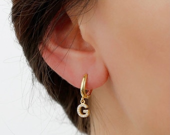 925K Silver Initial letter earrings, custom earrings, huggie hoops, gold earrings, boho earring, alphabet hoops, Christmas Gift