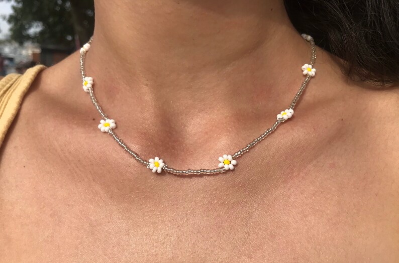 Daisy Beaded Necklace Daisy Necklace Summer Necklace Hippie Etsy