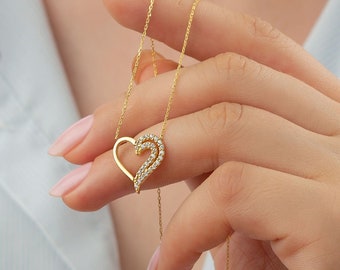 925K sterling zilveren hart ketting, delicate zilveren alledaagse ketting met hart, initiële ketting voor vriend, verjaardagscadeau voor haar