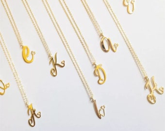 14k 18k 8k Solid Gold Initial Letter Necklace - Dainty Custom Gold Letter Charm Necklace - Simple Gold Initial Necklace