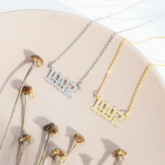 925K Silver Old English Year Necklace 