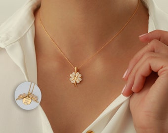 Collier de trèfle personnalisé, cadeau de bijoux pour maman, collier porte-bonheur, cadeau pour elle, collier de nom de couple personnalisé, cadeau de Saint-Valentin