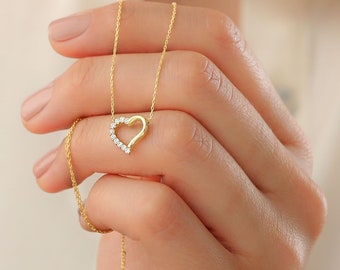 925K sterling zilveren minimalistische hart ketting, delicate zilveren alledaagse ketting met hart, eerste ketting voor vriend, cadeau voor haar