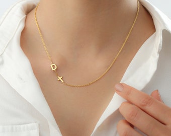 14k Gold Initial Necklace, Letter Necklace, Sideways Initial Necklace,Personalized Jewelry, Personalized Name Necklace, Valentines Gift