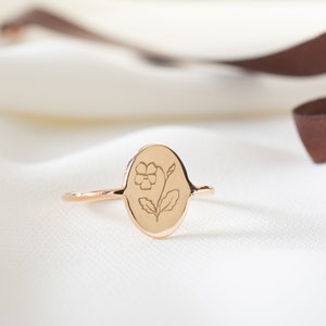 Birth Flower Ring Floral Signet Ring Flower Jewelry Spring Jewelry Birthday Gift Mothers Day Gift for Mom Personalized Birthflower ring