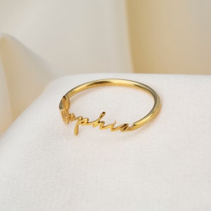 925K zilveren gepersonaliseerde handgeschreven naam ring-handgemaakte aangepaste naam ring-sierlijke gouden naam ring-gepersonaliseerde naam ring cadeau voor moeder afbeelding 2