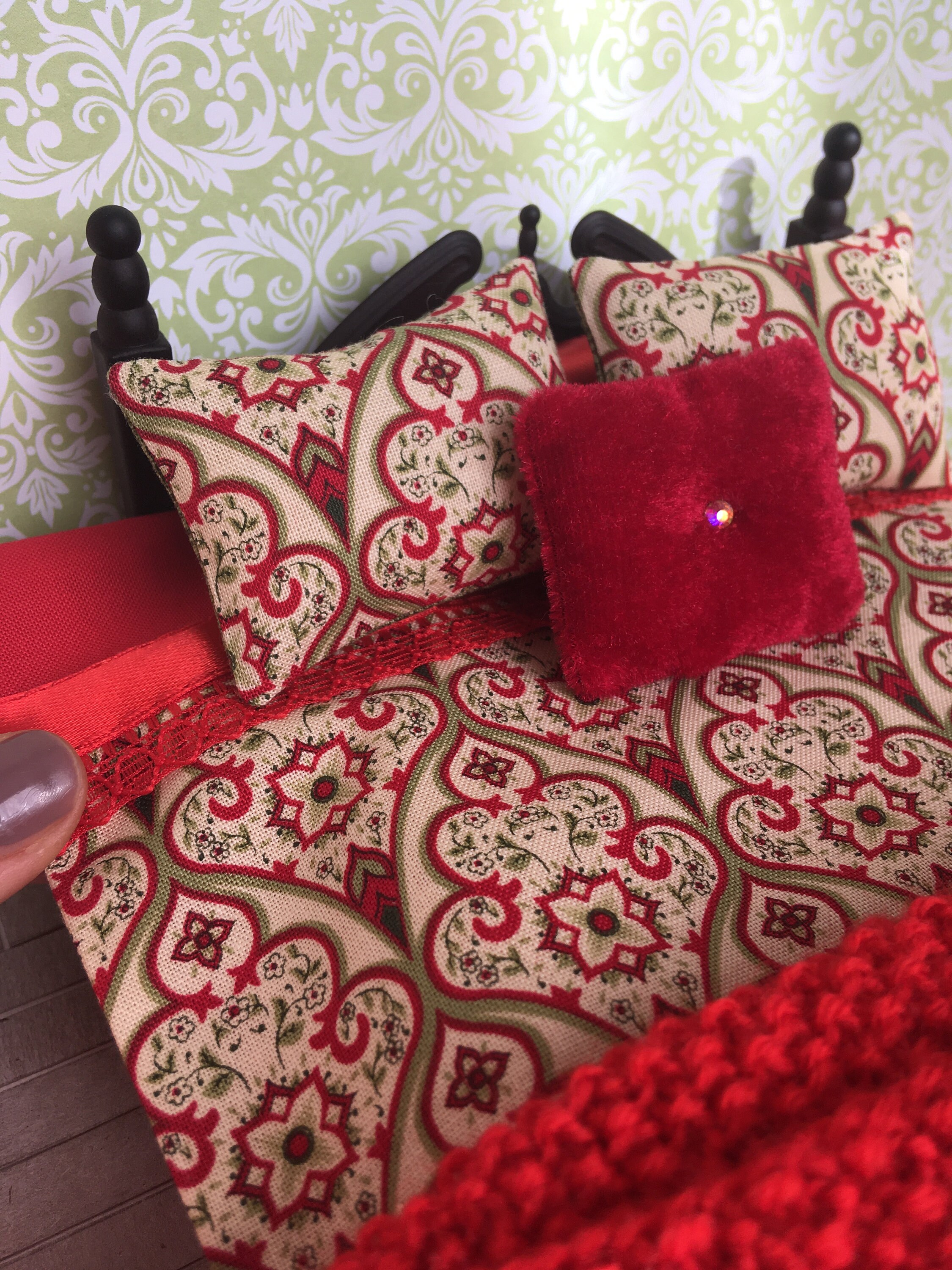 7 Piece Dollhouse Bedding with a handknitted wool blanket/ Etsy