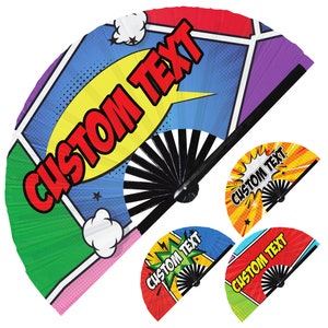 Custom Comic Text Hand Fan UV Glow Gift Customize Your Own Fan Comics Manga fan word fan personalized word Rave Party Festival Event Fan