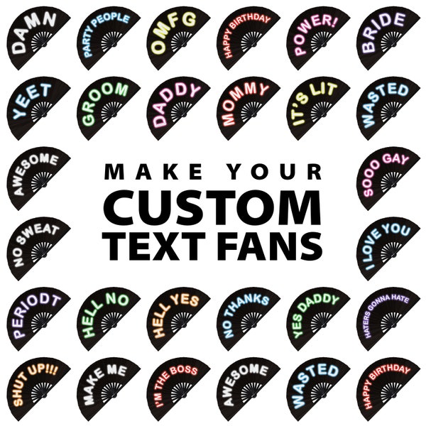 Custom Neon Text Hand Fan UV Glow Gag Gifts Customize Your Own Fan customizable fan word fan personalized word Rave Party Festival Event Fan