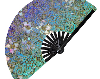 Flower Garden Bamboo Hand Fan for Women and Men Fluorescent UV Big Folding Fan Chinese Fan Fan Rave Folding Fan