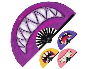 Monster Mouth Halloween Hand Fan Fluorescent Rave Accessories Outfit Funny Halloween Cosplay Outfit Zombie Cute Monster Teeth Costume Ideas