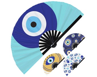 Evil Eye hand fan foldable bamboo circuit rave hand fans Greek Evil Eye party gear gifts music festival rave accessories