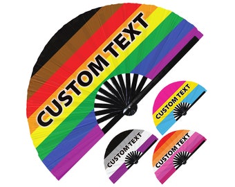 Custom Text Pride Flag LGBTQA UV Glow Hand Fan Transgender Bisexual Lesbian Polysexual Asexual MLM Pansexual| Customize your own pride flag
