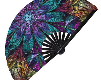 Manta ray Hand Fan UV Glow Folding Fan Festival Rave Fan Graphic Fan Tattoo Art Fan Tribal Hand Party Rave Circuit Festival Event Fan