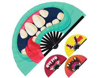 Monster Mouth Halloween Hand Fan Fluorescent Rave Accessories Outfit Unique Halloween Cosplay Outfit Zombie Cute Monster Teeth Costume Ideas