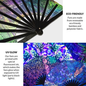 Alien hand fan foldable bamboo circuit rave hand fans UFO Outer Space Aliens Head Artwork party gear gift music festival rave accessories image 7