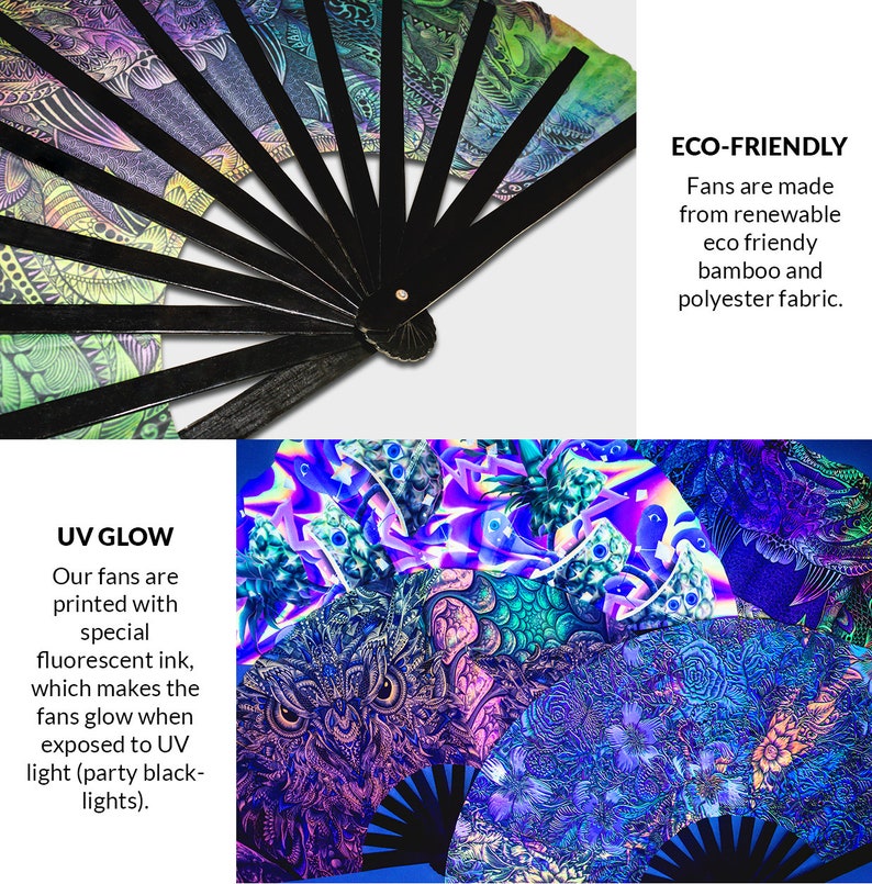 Alien hand fan foldable bamboo circuit rave hand fans UFO Outer Space Aliens Head Artwork party gear gift music festival rave accessories image 7