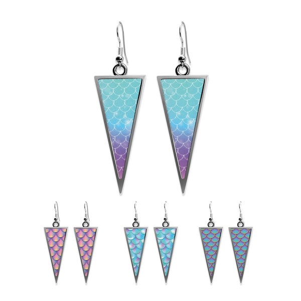 Mermaid Scales Triangle double sided earrings UV glow stainless steel Sirena Summer Trippy Little Cute Mermaids tail Triangle Women Earring