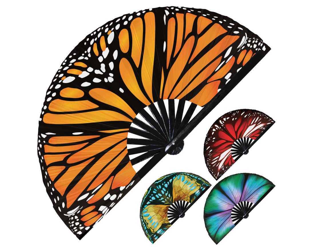 Butterfly Wing UV Glow Handheld Fan Butterfly Foldable Bamboo Hand Fan