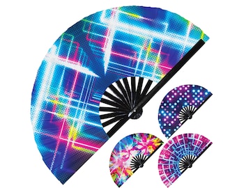 Rave Lights Hand Fan - Fluorescent Rave Accessories Outfit Folding Rave Wear Gears Fluorescent EDM Large Party Circuit Festival Events Fan