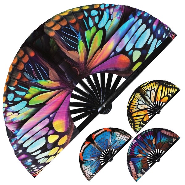 Butterfly Wings ventilateur à main pliable en bambou circuit rave ventilateurs à main Monarch Rainbow Galaxy cadeaux d'équipement de fête festival de musique accessoires rave