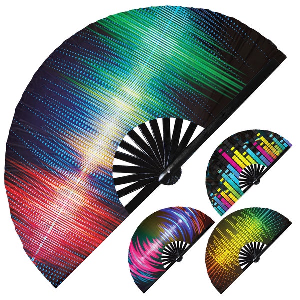 Equalizer hand fan foldable bamboo circuit rave hand fans Sound Waves effect oscillating stereo music audio pulse party gifts festival rave