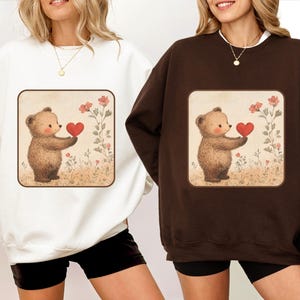 Romantic Bear Sweatshirt - Cute Valentine Heart Shirt, Cozy Animal Lover Apparel, Adorable Gift for Her, Vintage Love-Themed Sweater