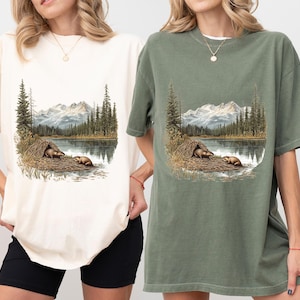 Beaver Lake T-Shirt: Retro Wildlife Art, Nature Scene Tee