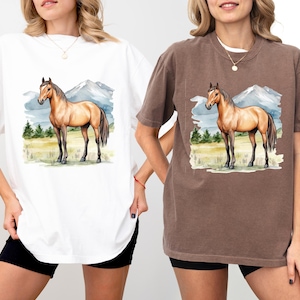 Bay Horse Shirt, Mountain Horse T-Shirt, Watercolor Horse Art Tee, Equestrian Gift, Rustic Nature Apparel, Horse Lover Shirt