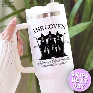 Halloween Bride Tumbler 40 oz with Handle – Custom Witch Bachelorette Cup for Fall Bridal Party, The Coven Design, Personalized Gift