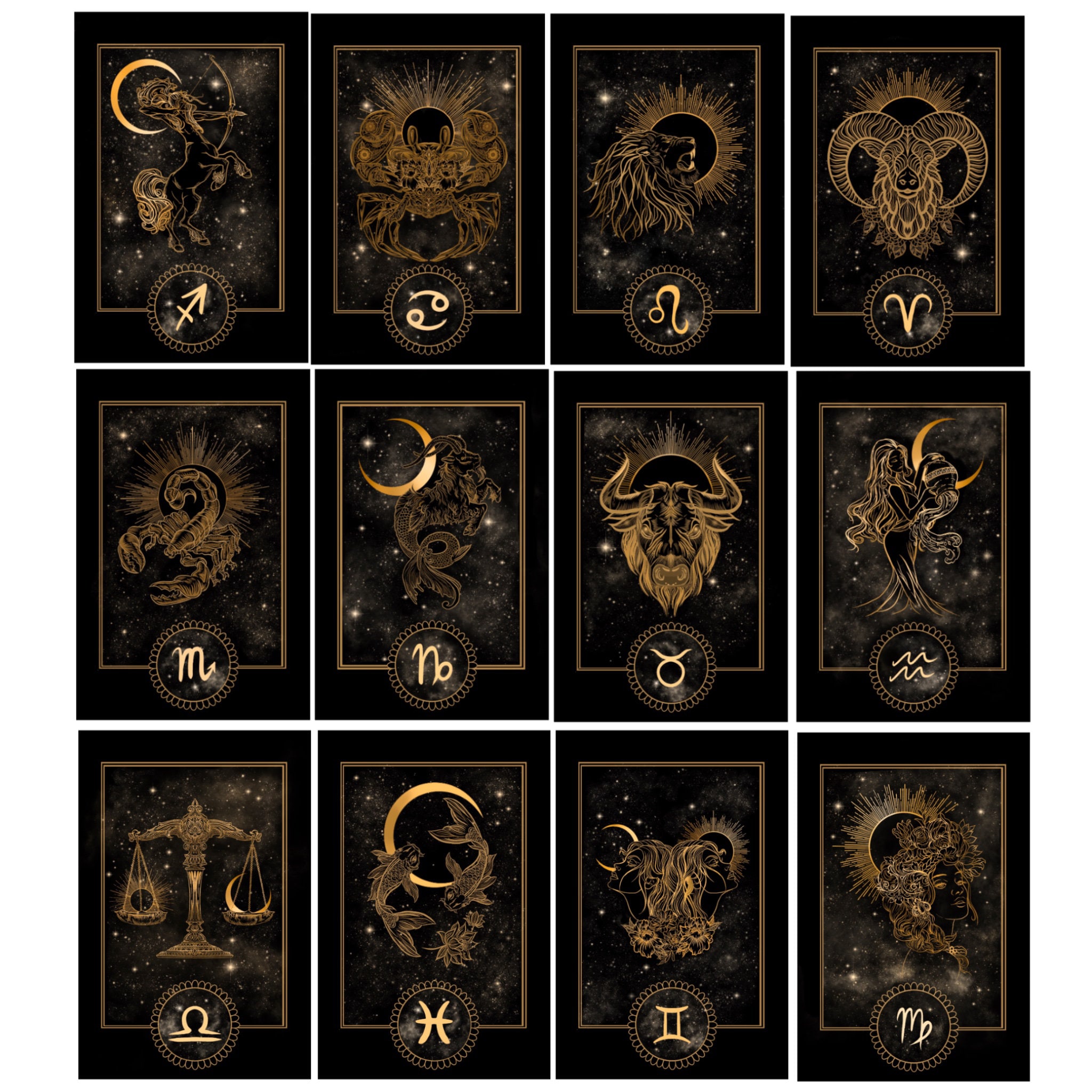 Signs of the Zodiac Black & Gold Prints - Etsy UK