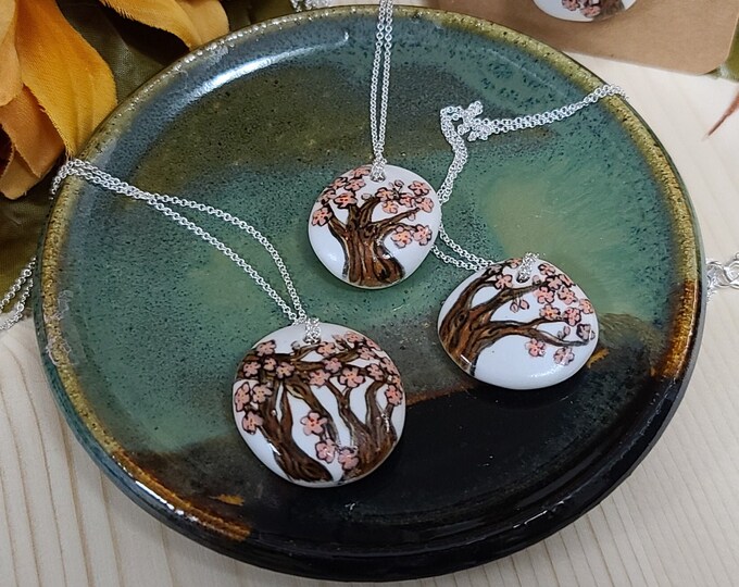 Handmade Ceramic Cherry Blossom Necklace
