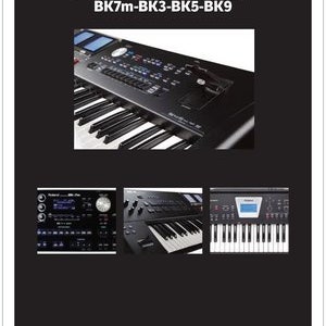 Puede incluir: Un teclado Roland BK7m-BK3-BK5-BK9 negro con 3800 estilos. El teclado tiene una gran pantalla de visualización y una variedad de botones y perillas. El teclado se muestra con un primer plano de la pantalla de visualización, un primer plano de las teclas del teclado y un primer plano del panel de control.