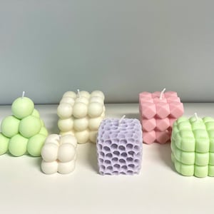 Customizable Bubble Cube Candle Set | Pyramid| Vegan Organic Soy Wax| Stocking Stuffer Party Favor Gift| Modern Minimal Interior Home Decor