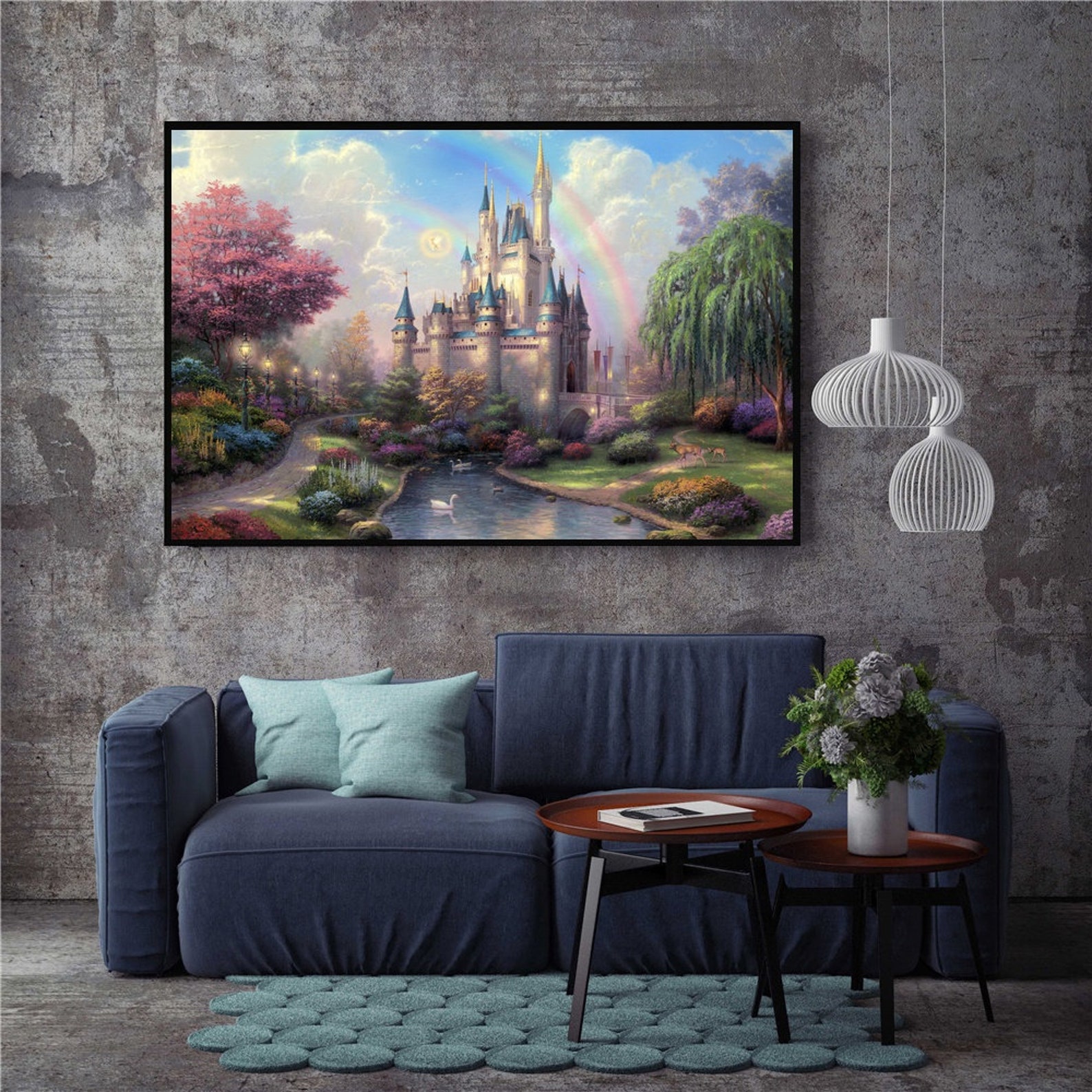 Thomas Kinkade Castle Rainbow Poster Canvas Painting Art | Etsy